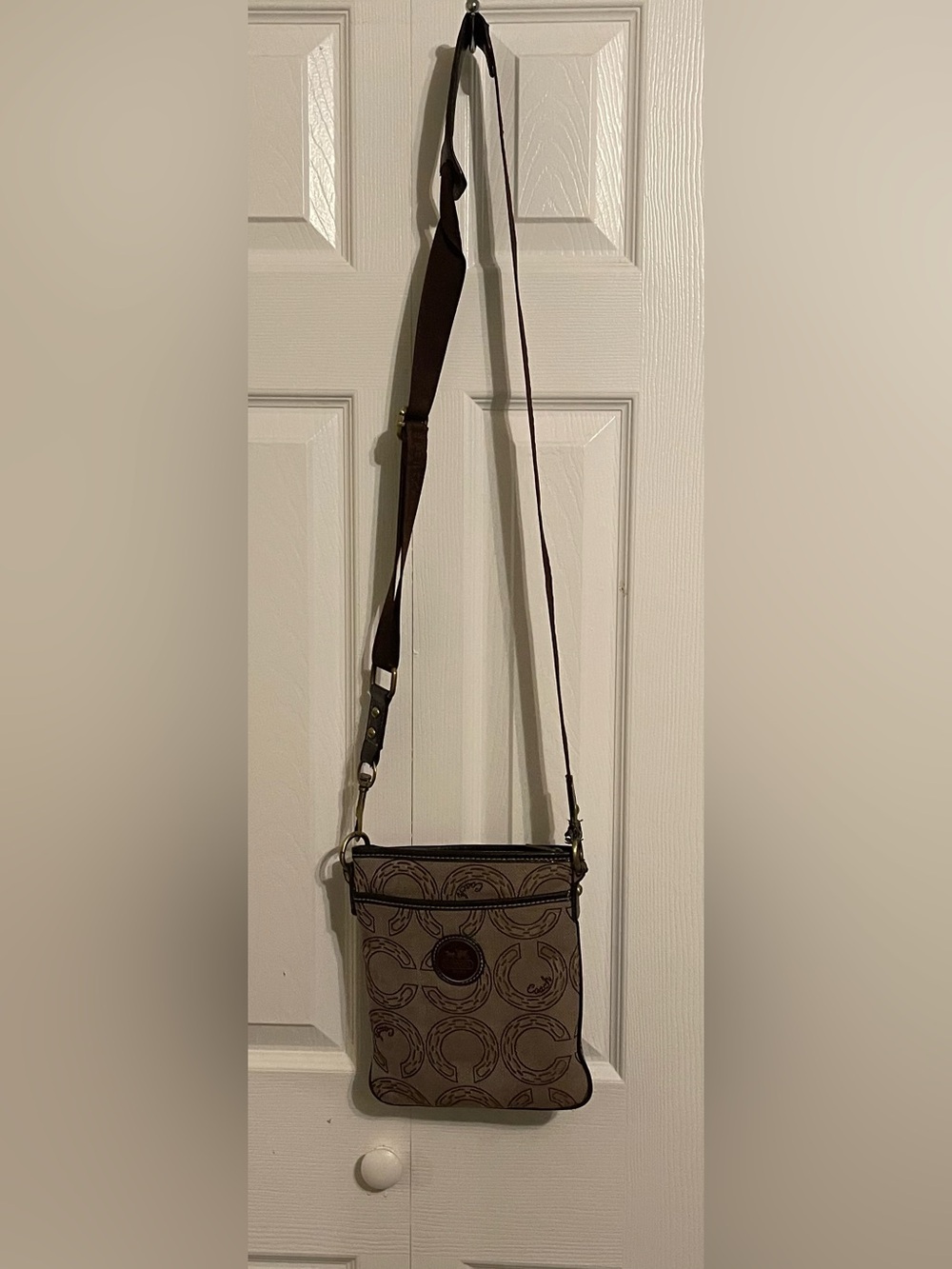Coach Tan and Dark Brown Signature Crossbody Bag